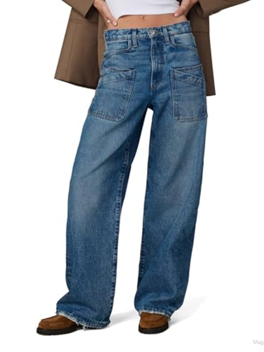 High Rise Wide Leg Jeans 100% Cotton Non-Stretch Full Length